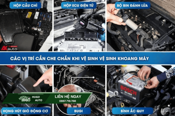Những vị trí nào cần phải che chắn bảo vệ khi vệ sinh khoang máy?