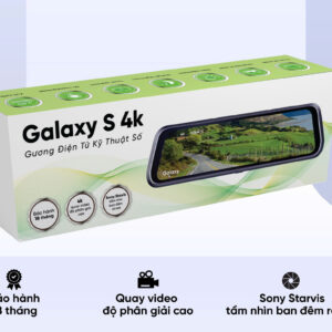 Hình ảnh sản phẩm lắp đặt trên xe với hộp và phụ kiện.