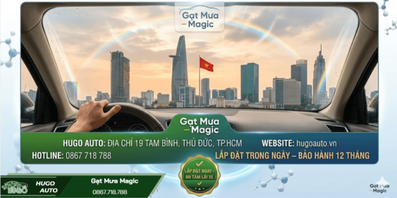 Gạt mưa Magic mang lại tầm nhìn rõ ràng khi lái xe trong mọi điều kiện thời tiết. Sản phẩm được lắp đặt nhanh trong ngày, bảo hành 12 tháng và phân phối chính hãng tại Hugo Auto, giúp người dùng an tâm khi sử dụng.